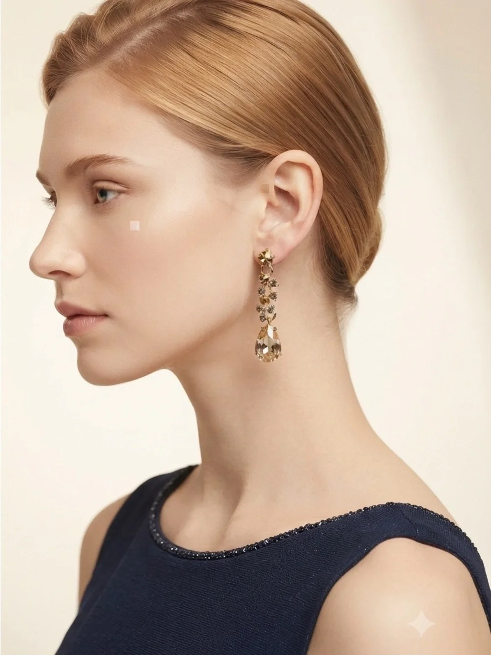 Champagne Crystal Chandelier Earrings | Vintage Topaz Rhinestone Drop Earrings